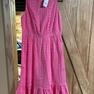 J. Crew Bright Pink Eyelet Maxi Dress